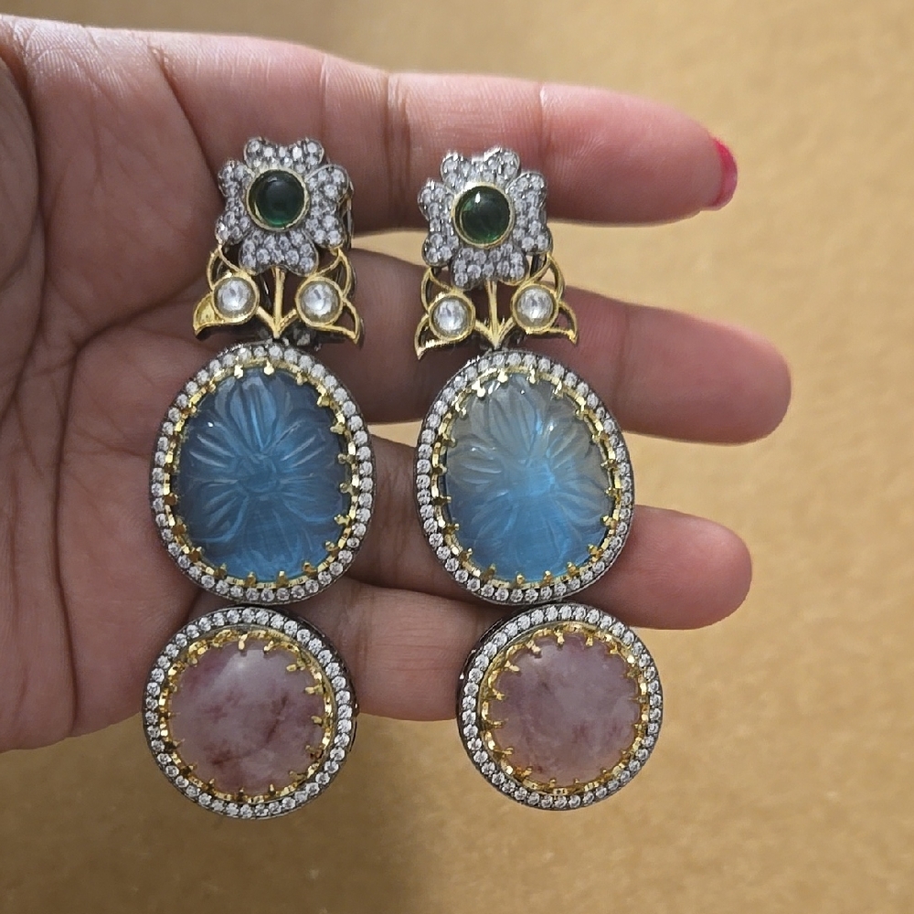 Elegant Blue and Pink Gemstone Earrings